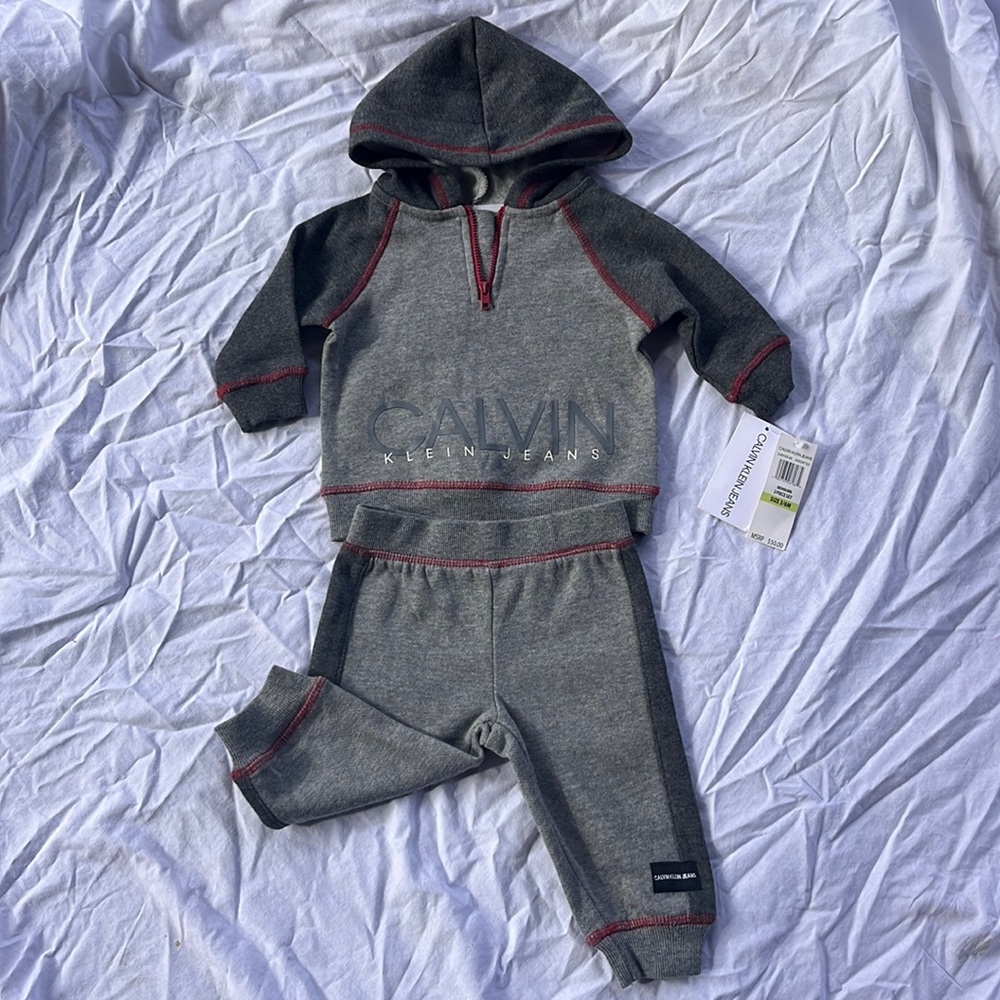 NWT Boys CALVIN KLEIN 3/6mo Newborn Hooded Sweatsuit